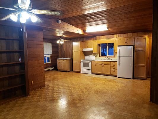 Wooden Living Area and Kitchen
