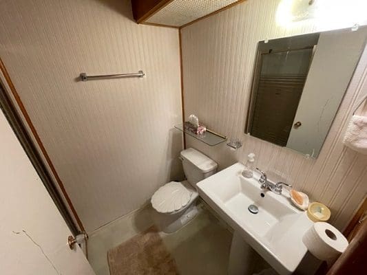 A small bathroom with a toilet and sink.
