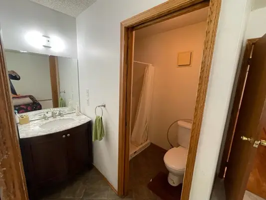 A bathroom with a toilet and a sink.