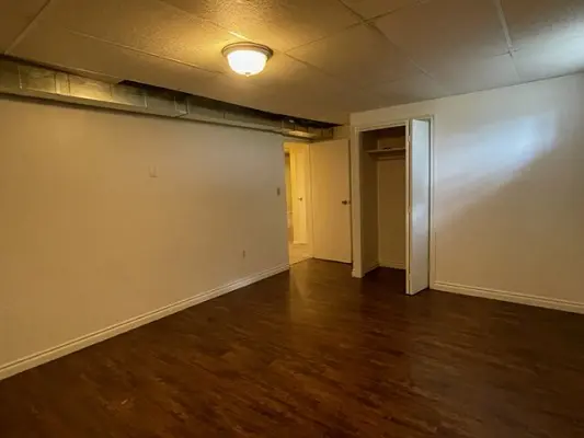 A room with a wood floor and a closet.