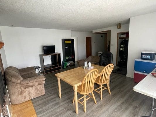 Furnished apartment living room interior.