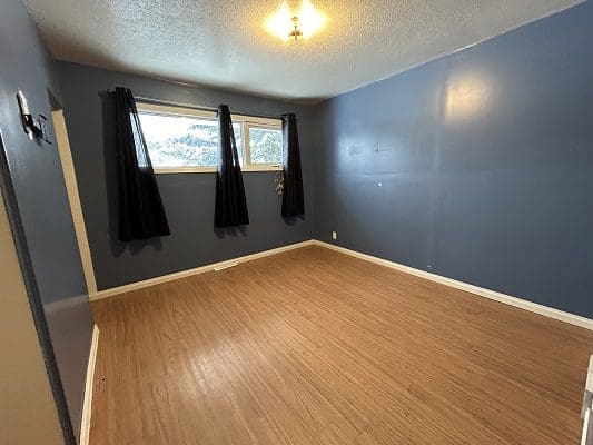 Empty bedroom with hardwood floor.