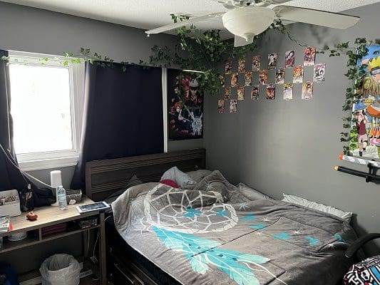 Teen's bedroom with dreamcatcher bedding.