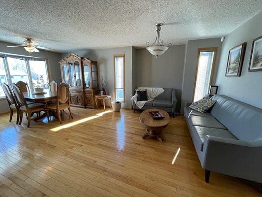 Bright living room with hardwood floors.
