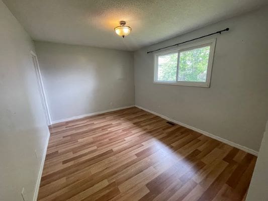 Empty room with wood flooring and window.