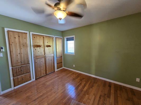 Empty room with wood floor and closet.
