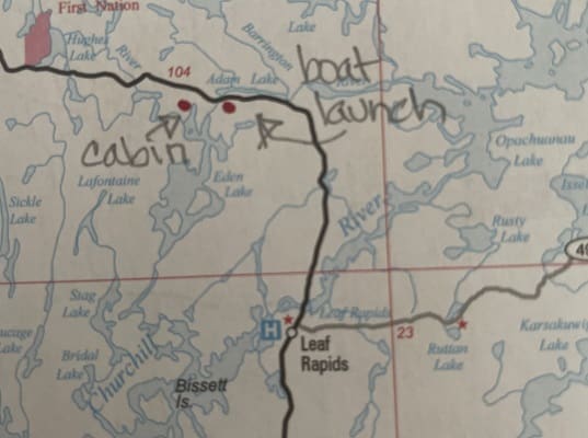 Map showing cabin and boat launch locations.