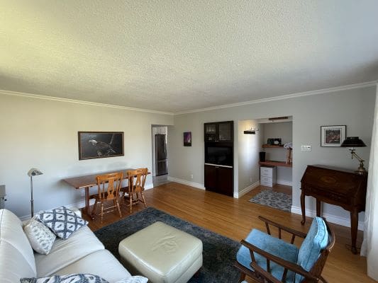 Cozy living room with dining area.
