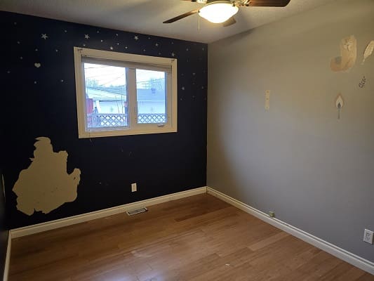 Empty room with dark accent wall.