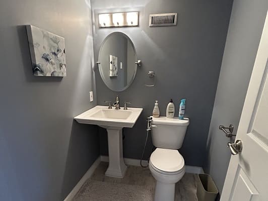 Small bathroom with sink and toilet.