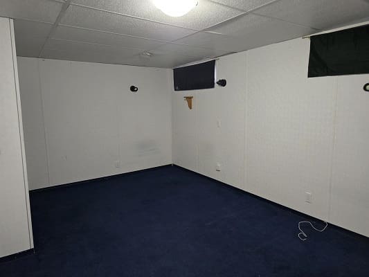 Empty room with dark carpet and walls.
