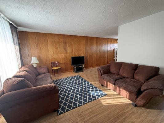 Living room with sofas and a TV.