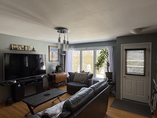 Cozy living room with modern decor elements.
