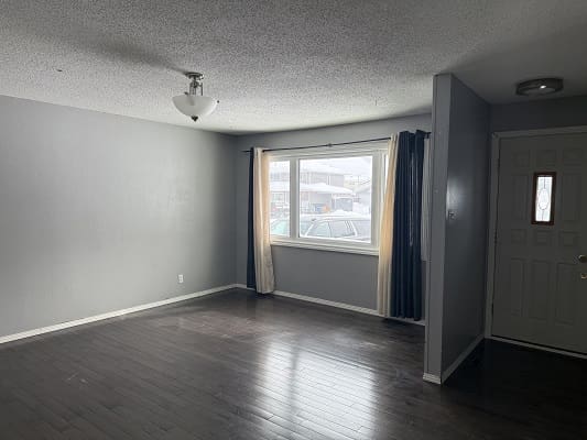 Empty room with dark wooden floor.